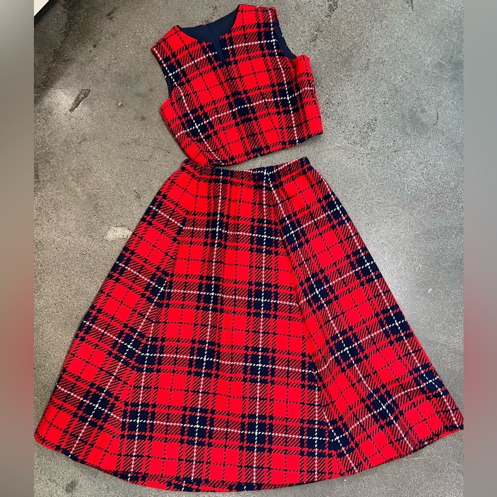 Vintage two piece plaid skirt set plaid skirt, tartan skirt